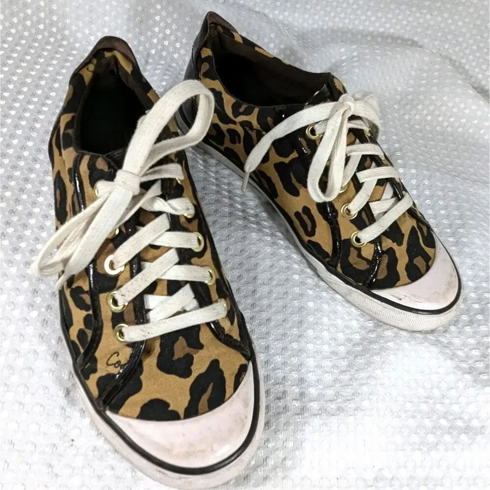 Coach Leopard Print Canvas Sneakers with White Laces